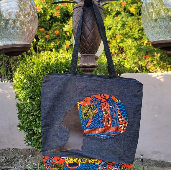 Handmade Handbags - Ghanian West African Custom Denim Tote Bag
